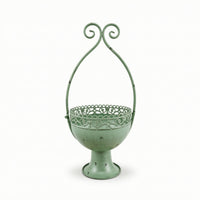 Pedestal Flower Pot Vintage Arched Flower Planter with Hanger Distressed Planters Metal for Homeowners, Patio, Porch