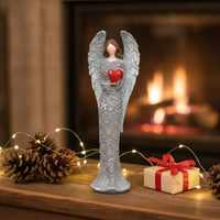 Angel Sculpture with Heart Faceless Heart-Holding Angel Figurine Resin Decor for Decorators, Collectors, Shelf, Mantel, Holiday Display