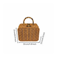 Retro Design Rattan Gift Box Handheld Wicker Suitcase Box Lightweight Handwoven Rattan Basket Easy to Carry for Wedding