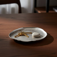 Decorative Tray with Ribbed Surface Brushed Irregular Metal Dish Sculptural Catchall Tray for Vanity