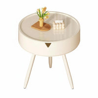 Cream aesthetic C-Shaped Bedside Table Minimalist Design Nightstand Space-Saving Accent Furniture Integrated Storage for Apartment Dwellers, Homeowners, Remote Workers, Bedroom, Small Spaces, Dorm Room, Home Office