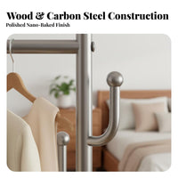 Space-Saving Rolling Clothes Rack with Shelves Mobile Design Rolling Valet Stand Slim silhouette Garment Organizer Easy Assembly for Apartment Dwellers, Students, Homeowners, Bedroom, Bedside, Dorm Room, Entryway