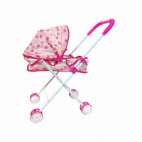Foldable Doll Carriage Curved Handle Pretend Play Pushchair Sun Canopy for Children
