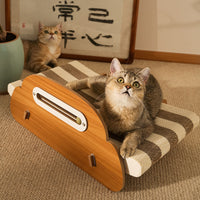 Miaoxianer White Corrugated Cardboard Cat Scratcher Bed with Catnip Ball Toy