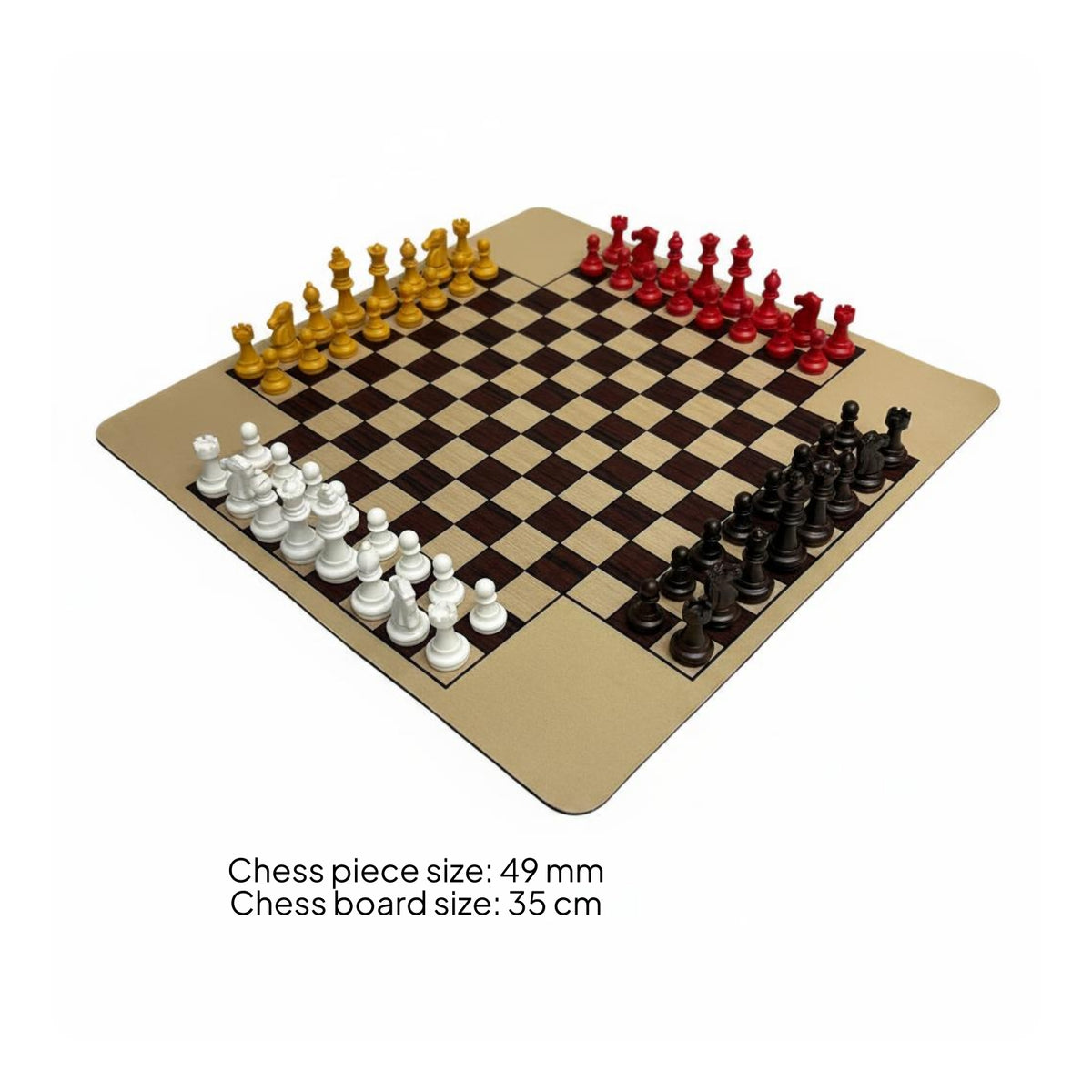 Sculpted Knight Heads Four-Player Chess Set Glossy 4 Player Chess Set Rounded Corners Strategy Game