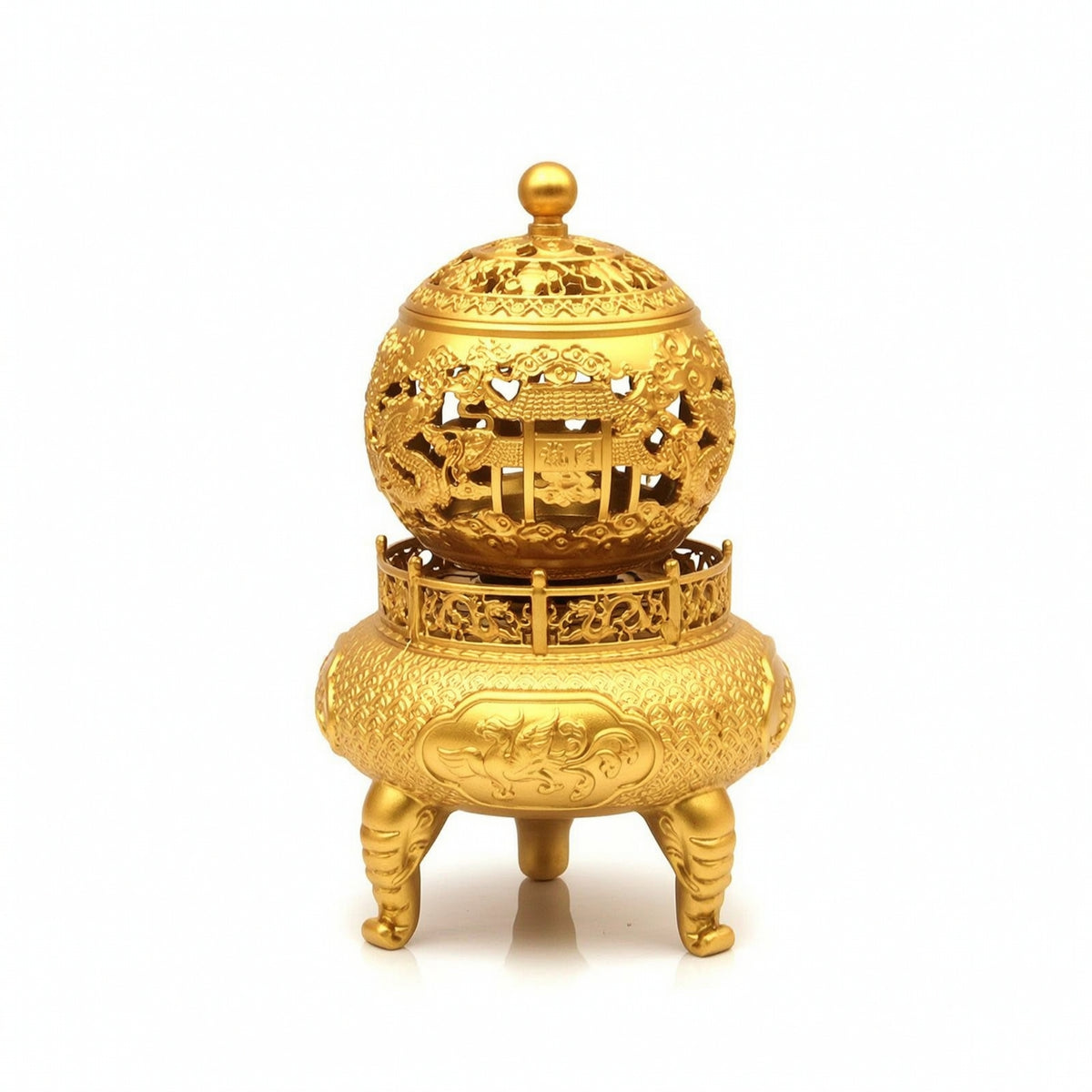 Brass Incense Burner Decorative Incense Burner with Lid Embossed Vessel for Tea Room