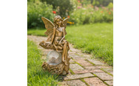 Fairy Statue with Globe Outdoor Fairy Garden Ornament Sun-Powered Garden Statue for Flower Bed, Pathway