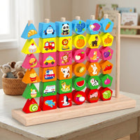 Child-Centered Wooden Peg Board Bead Game Educational Wooden Bead Sequencing Toy Colorful Matching Shape Stacker Preschool for Kindergarten