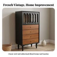 Vintage Drawer Design Cabinet Solid Wood Construction Retro Wooden Chest Smooth Gliding Drawers French Design Hinged-Top Cabinet for Living Room