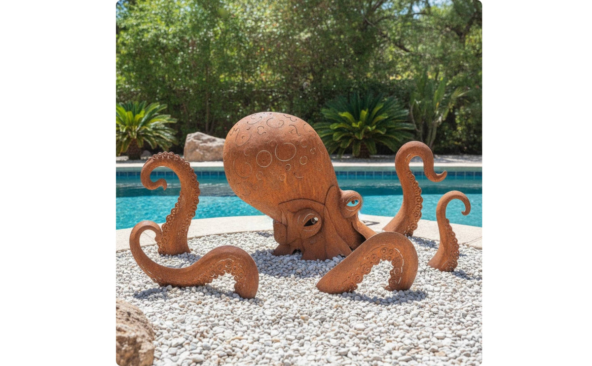 Garden Stake Sculpture Nautical Cephalopod Sculpture Rustic Giant Squid Garden Statue for Homeowners