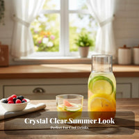2 Pieces Heat-Resistant Glass Water Pitcher and Cup Set Easy to Clean Bedside Water Carafe with Tumbler Dishwasher Safe for Seniors, Bedroom