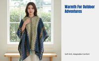 Ethnic Style Knitted Shawl Blanket, Women's Warm Patchwork Cape, Holiday Poncho, Decorative Wrap