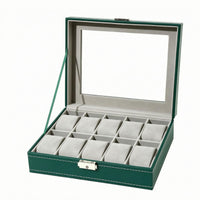 Soft Velvet Soft Cushioning 10 Slot Watch Box Leather-Look Finish 10-Slot Watch Case Transparent Lid Accessory Storage Front Latch