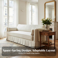 Pleated Straight-Line Sofa French Retro design Upholstered 3-Seater Sofa Small Space accommodating Living Room Couch for Apartment Dwellers, Lounge, Bedroom