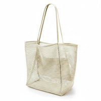 Interior Pocket with Zipper Mesh Beach Bag Anti-Sand Bottom Foldable Tote Bag Minimalist Design Women's Accessory for Shopping