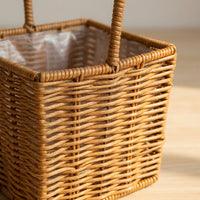 Woven Flower Basket with Handle, Lined Rattan Design Planter, Empty Easter Egg Hunt Basket for Kids, Weddings, DIY Gift Hampers & Garden Decor