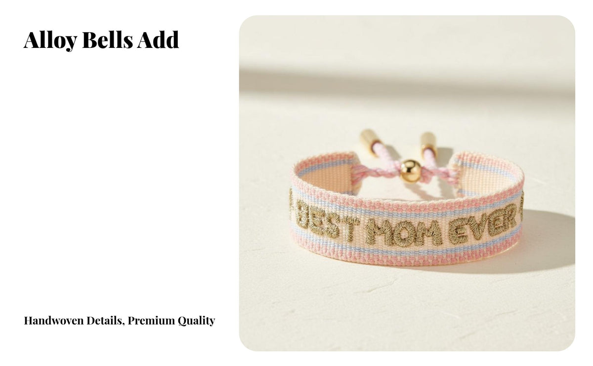 Embroidered Tassel Bracelet Family Appreciation Day Gift Embroidered Letter Bracelet Handmade Adjustable Woven Wristband for Women, Festivals, Summer