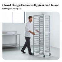 Aluminum Sheet Pan Rack Hygienic Enclosed Design Multi-Tier Bakery Trolley Dust-Verify Sheet Pan Rack for Baked Goods Chefs, Bakeries, Restaurants