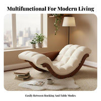 Natural Wood design Wooden Rocking Lounger Ergonomic Design Lounge Chair Wide Armrests Household Furniture Retractable Footrest for Relax Seekers, Seniors, Homeowners, Balcony, Living Room, Bedroom, Sunroom