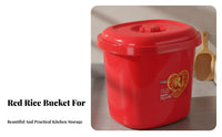Moisture-Proof Rice Storage Container Festive Design Red Rice Container with Lid Long-Lasting for Newlyweds, New Homeowners, Housewarming