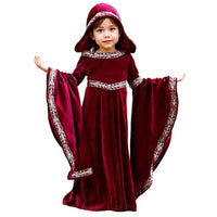 Parent-Child Matching Medieval Witch Costume Retro Castle Design Hooded Dark Noble Gown Flared Sleeves Gothic Velvet Dress Floor Length for Families, Children, Cosplay Events, Themed Parties, Theatrical Productions, Stage Performances