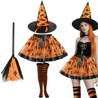 Halloween Adult Witch 4-Piece Costume Set with Hat, Tutu Skirt, Broom Prop