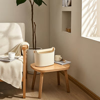 Waste Bin with Wood Handle Ribbed Trash Can Compact for Bathroom Vanity