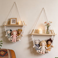 Bohemian Handwoven Wooden Bead Wall Hanging Storage Net