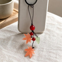 Maple Leaf Red Beaded Phone Charm Keychain Hand-Woven Pendant for Students