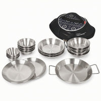 18 Pieces Thickened Camping Set with Storage Bag Brushed Camping Tableware Set Easy to Clean Mess Kit with Travel Case Rust-Resistant for Backpackers