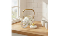 Teapot with Infuser Gold Enamel Floral Teapot Porcelain Enameled Kitchenware for Kitchen Counter