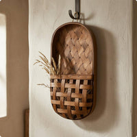 Woven Wood Basket Decorative Wooden Wall Basket Country-Style Home Storage