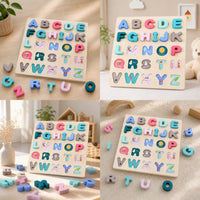 Wooden Letter Board Educational Wooden ABC Puzzle Early Learning for Young Children, Playroom