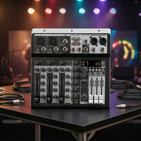 Compact 4-Channel Mixer Portable Sound Mixer with USB Interface 3-Band EQ Mixing Console with Bluetooth Digital for Streamers, Podcasters, Vocalists, Home Studio, Live Broadcasting, Karaoke