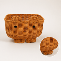 Handwoven Rattan-Style Cartoon Bear Storage Basket for Snacks and Toys