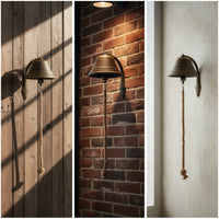 Wall-Mounted Bell with Pull Cord Rustic Cast-Iron Chime with Bracket Weathered for Homeowners, Shop Owners, Entryway, Cafe