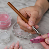 Professional Japanese Style Short Square Round Gel Nail Brush with Sandalwood Handle