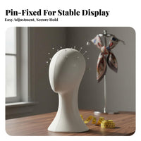 Pin-Accepting Mannequin Head Shoulder Design Hat Display Stand Stable Base Female Head Model for Cosplayers, Retailers, Retail Store, Boutique