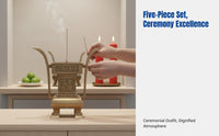 Brass Square Offering Set, Incense Burner, Candle Holder, Home Buddhist Altar, Chinese Design
