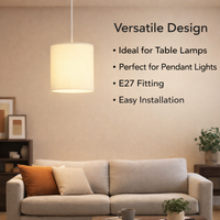 Light Shade with Grid Linen Texture for Table Lamp, E27 Fitting Lampshade for Bedroom PVC Reinforced Textile Construction