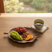 Wooden Leaf Design Tray Walnut Wooden Tray with Carved Texture Handmade for Hosts, Decorators, Tea Time, Tabletop Styling