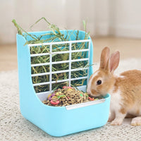 Small Animal Hay Feeder, 2-in-1 Hay Feeder, Spring-Loaded Hay Rack and Food Bowl for Chinchilla, Anti-Waste Design, 13x13x15.9cm