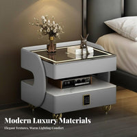 Wireless Charging Nightstand with Drawers Drawer and Shelf Storage Smart End Table Modern design Bedside Cabinet universal serial bus port Ports for technology lovers aficionados, Homeowners, Students, Guest Room, Hotel, Home Office
