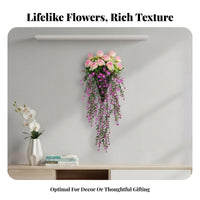 Ready to Hang Wall Hanging Floral Decor Lifelike Appearance Artificial Blossom Vine Realistic Look Artificial Blossom Wall Basket Low Maintenance for Home Decorators, DIY Enthusiasts, Living Room, Bedroom, Balcony, Front Door