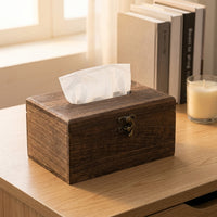 Tissue Box and Napkin Holder for Home Office or Living Room, Square Wooden Facial Tissue Holder with Flip Lid