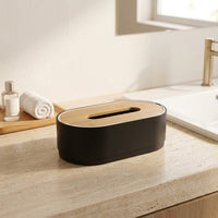 Car Accessories and Modern Tissue Box for Living Room, Bamboo Oval Shape Facial Tissue Holder with Lift Mechanism, 21.3x11.2x6cm Black Design