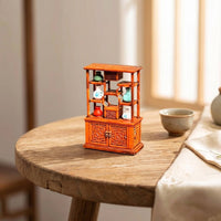 Diorama Cabinet 1/64 Scale Miniature Cabinet Shelf Traditional Chinese Furniture Wood-Grain for Hobbyists, Micro Landscape