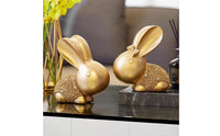 Hare Statues Pair Shiny Look Seated Bunny Figurines Stable Base Golden-Hare Figurines for Cabinet