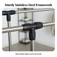 Rolling Double-Bar Clothes Rack Extensible Rod Drying Stand Easy to Assemble