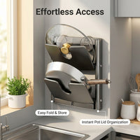 Pantry and Kitchen Bakeware Pot Lid Rack Holder Organizer, Foldable Carbon Steel Wall Mounted with Suction Cups